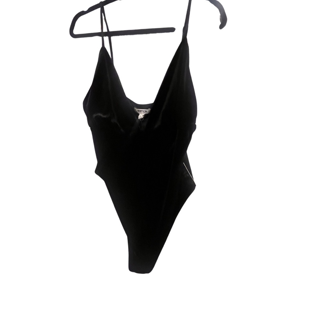 Gorgeous black velvet deep cut bodysuit